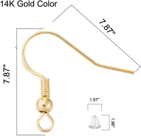 Earring Hooks for Jewelry Making - 120 pcs/60 Pairs Hypoallergenic 14K Gold Ear Wires Fish Hooks for Jewelry Making, Jewelry findings Parts with 1...