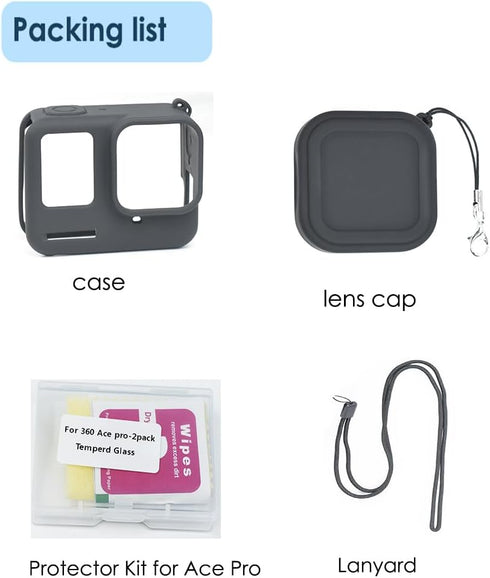 Fotoleey Silicone Case Screen Protector Lens Protector and Lens Cap for Insta360 ace pro...