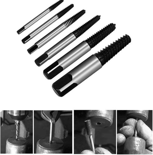 6PCs Damaged Screw Extractor Kits, Chrome-vanadium Steel Stripped Screw Extractor Broken Bolt Extractors Kit, Easy Out Damaged Bolts Remover Tool...