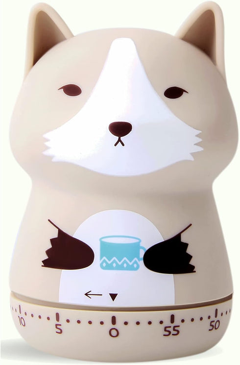 Mechanical Kitchen Timer, Cute Animal Timer for Kids, Wind Up 60 Minutes Manual Countdown Timer for Classroom, Home, Study and Cooking (Beige wolf...
