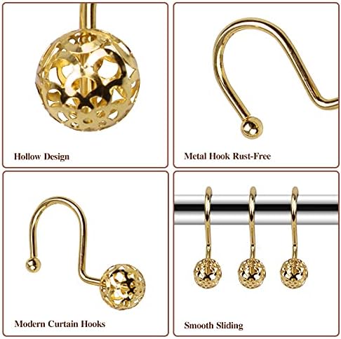 12Pcs Hollow Ball Shower Curtain Hooks Luxury Quality Rustproof Stainless Steel Shower Curtain Rings Hooks for Bathroom Rod (Gold)...