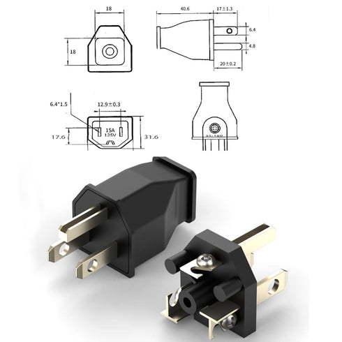 Straight Blade Plug, Extension Cord Ends ,Male Female Replacement Plug,3Wire Male Plug and Female Connector Straight Blade Plug , 15 Amp 125 Volt,...
