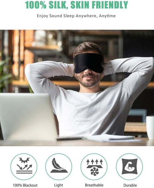 BeeVines Sleep Mask, 2 Pack 100% Real Natural Pure Silk Eye Masks with Adjustable Strap for Sleeping, Mulberry Silk Eye Sleep Shade Cover, Block L...