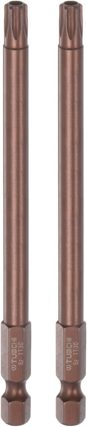 2pcs T30 Torx Bit 1/4" Hex Shank 4" Length Magnetic Security Star Screwdriver Power Tool, Red...