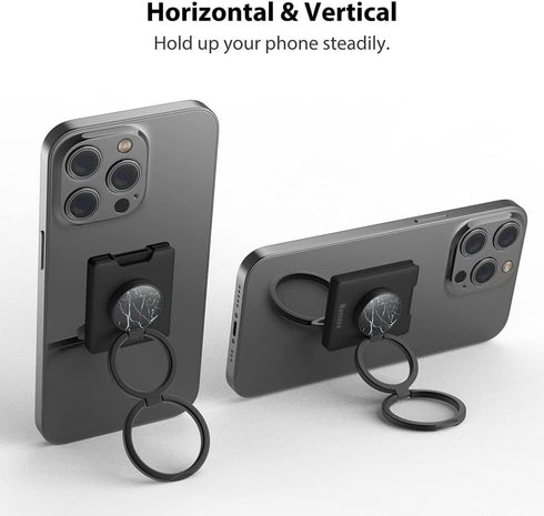 Phone Grip, Phone Ring Holder Finger Kickstand Wireless Charging Friendly, Foldable & Adjustable Double Metal Cell Phone Rings Gripper Stand for i...