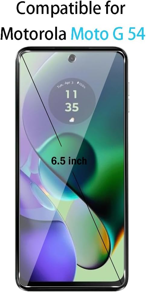 Compatible with Motorola Moto G54 Screen Protector Tempered Glass Film,9H Scratch Resistant,Case Friendly,Full Coverage,HD Clear,Bubble-Free (2 Pa...