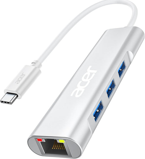 Acer USB C to Ethernet Adapter, 4-in-1 USB C Hub with 3 USB A 3.1 & 1Gbps RJ45 Network, USB C to LAN Adapter for MacBook Pro Air, Surface, Chromeb...