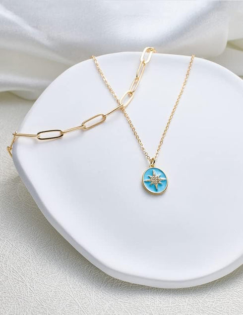 14K Gold Plated Sun Coin Pendant Necklace for Women, Layered Paperclip Necklaces, Bohemian Birthstone Zirconia, Jewelry gift for Graduation/Birthd...