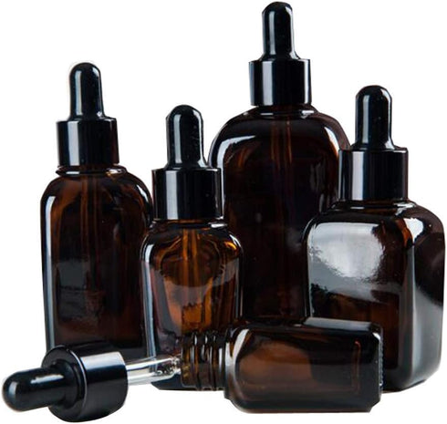 3PCS 30ml Empty Refillable Square Amber Glass Droppers Essential Oil Bottles Aromatherapy Cosmetics Elite Fluid Container Jar Pot Holder with Glas...