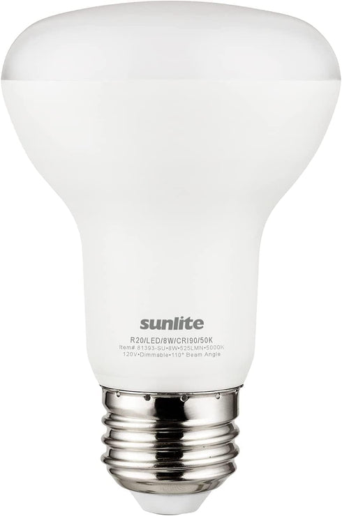 Sunlite 81393 LED 90 CRI R20 Recessed Light Bulb, 8 Watts (50W=), 525 Lumens, Dimmable, Medium Base (E26), Wide 110° Beam Angle, Energy Star, UL L...