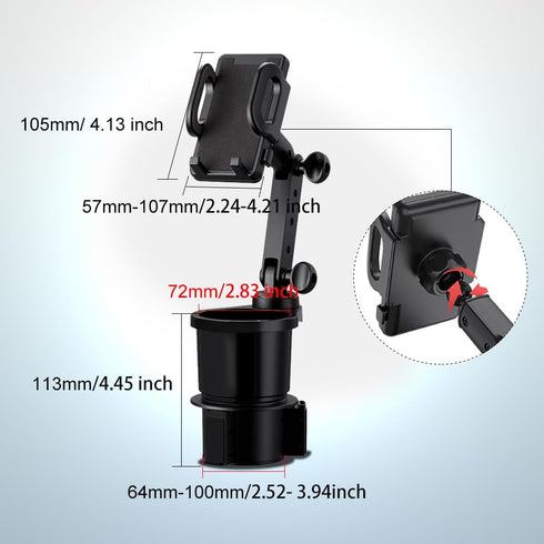 Car Cup Holder Cell Phone Holder, Car Cup Holder Expander with Phone Mount, Car Long Arm with 360° Rotation Cup Holder Cell Phone Holder, 2 in 1 C...