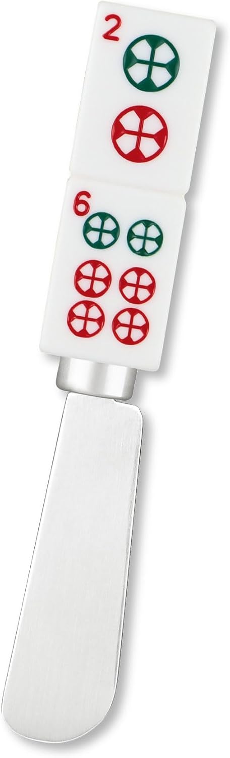 Mahjong Tile Cheese Spreaders, Hand-Painted Resin Handles with Stainless Steel Blades for Spreading Cream Cheese, Butter, and Jam, Assorted Design...