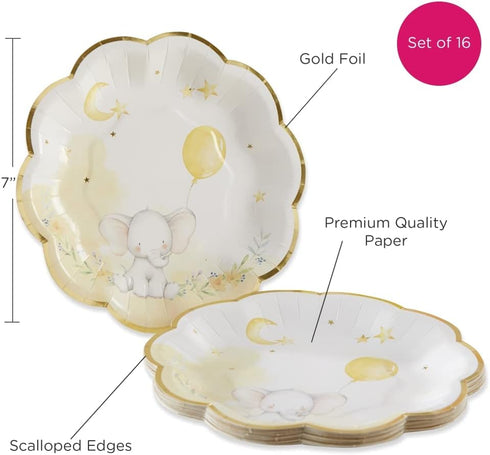 Kate Aspen Elephant Baby Shower 9 in. Premium Decorative Paper Plates (350 GSM weight -Set of 16) | Party Supplies...