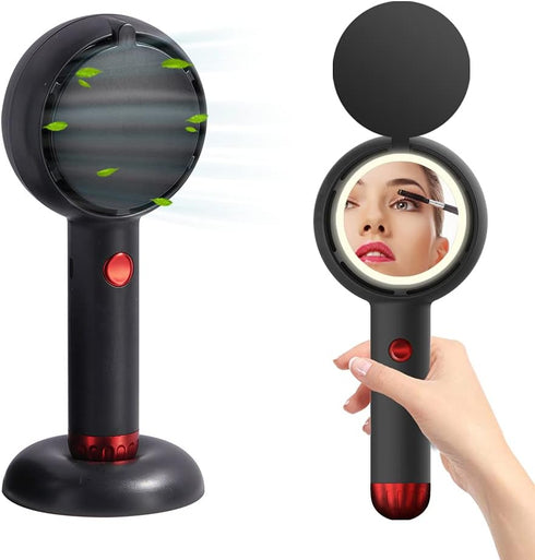 Mini Handheld Fan, Bladeless Personal Hand Fans with USB Rechargeable Battery Operated Portable Fan with LED Makeup Mirror 3 Speeds Small Fan for ...