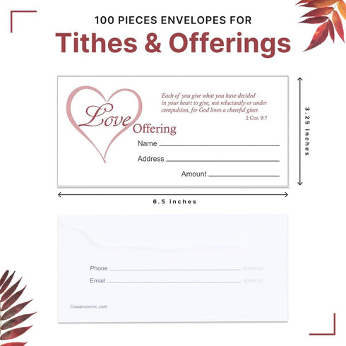 Church Offering Envelopes - Cash Envelopes For Tithes And Offering - Love Offering 2 Corinthians 9:7Tithing Envelopes - Pack of 100 - Swanson Chri...