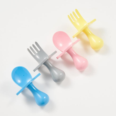 Elli&Nooli Baby-Led Weaning Utensils - Plastic Fork and Spoon Set for 1-Year-Old Toddler, Phthalate-Free, & Dishwasher Safe - Gray...