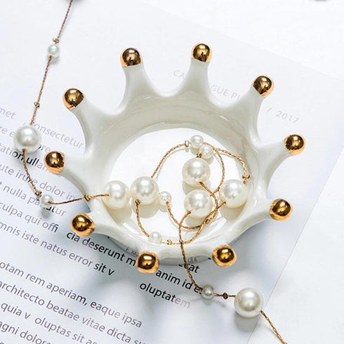 Royal-Crown-Jewelry-Tray Ring-Necklace-Jewelry-Trinket-Dishes Ceramic-Decorative-Holder Engagement Brithday Mother Gifts...