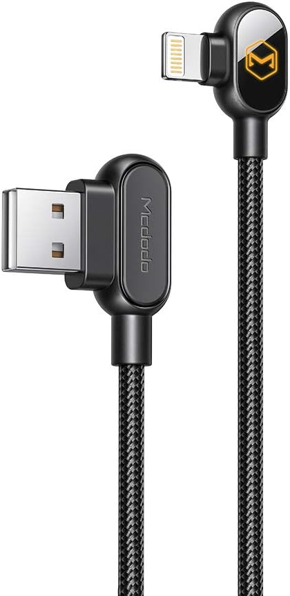 (3 Pack) USB 90 Degree Right Angle Design Game Cable LED Nylon Braided Sync Charge Double Size USB Data 4FT/1.2M Cable Compatible New PhoneiPad Pr...