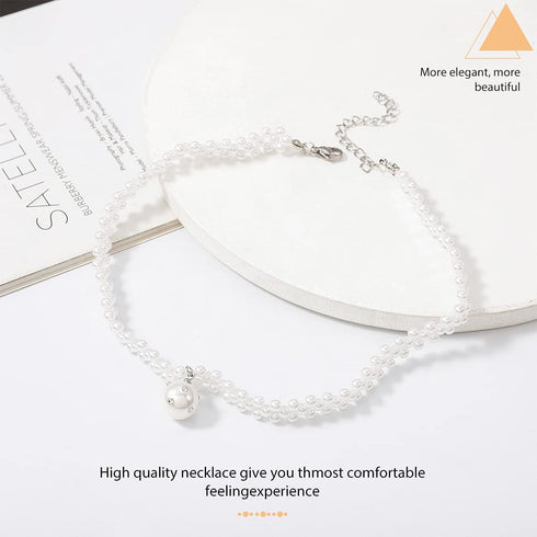 Jeairts Pearl Choker Necklace Silver Crystal Short Necklaces Row Pearl Pendant Necklace Jewelry for Women and Girls...