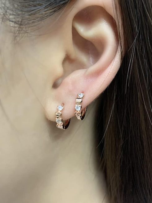 14K Rose Gold Double Love Heart Cubic Zirconia Small Hoop Earrings for Women Girls 925 Sterling Silver Cartilage Tiny Cute Huggie Hoops Hypoallerg...