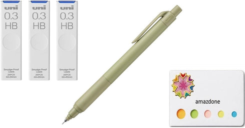 uni Kurutoga KS 0.3mm Mechanical Pencil Herb Green (M3KS1P.76)+uni Mechanical Pencil Lead,The Uni Smudge-Proof Leads 0.3mm HB 3 Set Sticky Notes...