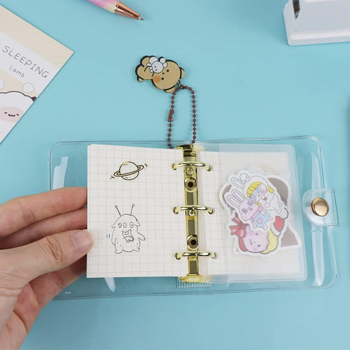 Mini Size 3-Ring Binder Cover Refillable PVC Notebook Binder with Snap Button Closure File Folder for 3-Holes Filler Paper Loose Leaf Personal Pla...