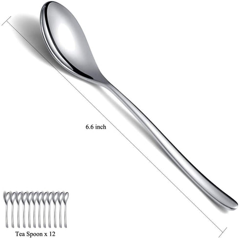 Teaspoons 12 Pieces, Homquen 6.6" Modern Design Stainless Steel Tea Spoons Set, Small Spoon Silver Dishwasher Safe Easy to Clean...