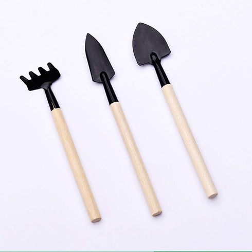 Garden Tools Set of Three Small Spade Rake Plants Potted Flowers Manual Mini Wooden Handle Garden Farming...