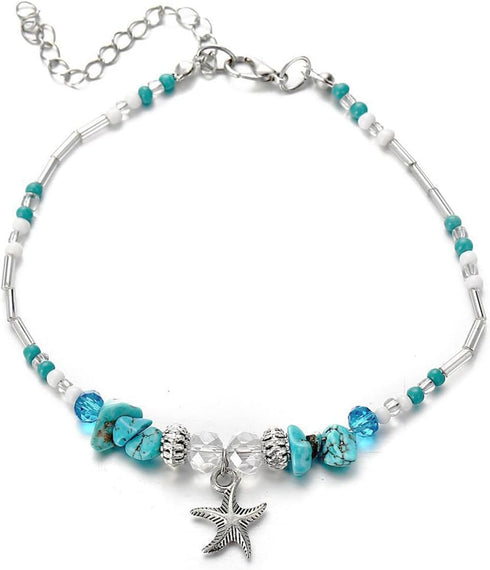 Boho Beach Seashell Anklet for Women - Beachy Shell Starfish Pearl Anklet, Boho Bead Ankle Chain Rope Chain for Women...