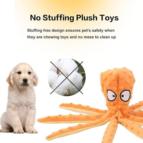G&P Dog Squeaky Toys Octopus - No Stuffing Crinkle Plush Dog Toys for Puppy Teething, Durable Interactive Chew Toys for Small, Medium and Large Do...