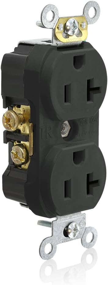 Leviton TCR20-E Side Wired Commercial Spec Grade Tamper Resistant Duplex Receptacle, 20-Amp, 125-volt, Black...