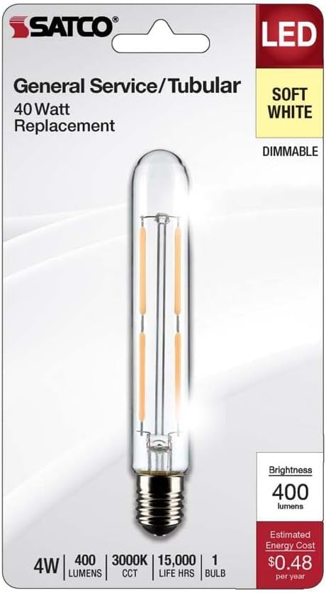 Satco 21860-4T6.5/LED/CL/930/120V/E17/1CD Tubular (S21860) Intermediate Screw Base Exit Light Bulb...