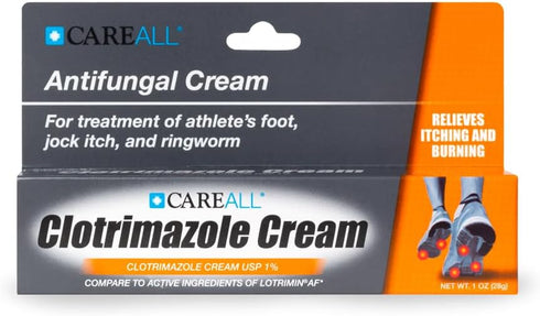 CareAll Clotrimazole Antifungal Cream 1% USP 1.0 oz., Cures Most Athlete’s Foot, Jock Itch and Ringworm, Sooths and Relieves Itching, Burning and ...
