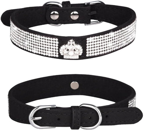 Small Dog Collar with Crown Rhinestone, Pretty Glitter Crystal Jewel Bling Sparkly Diamond Puppy Collars for XXS Xs Small Medium Pet Girls Dogs Fe...