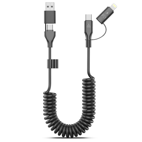 Coiled USB C Cable, 3FT, USB C and Lightning Cable 2 in 1 iPhone 15 Car Charger Cord, 60W Fast Charging Cable for iPhone 15/15 Pro/15 Pro Max, Sam...