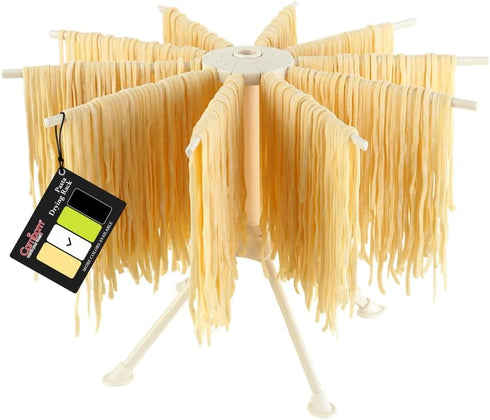 Cambom Collapsible Pasta Drying Rack - Spaghetti Noodle Drying Rack with 10 Bar Handles White...