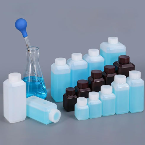 8.4oz/2 Pcs Plastic Lab Chemical Reagent Bottles, Square Sample Storage Container, Plastic Chemical Container Bottle with Inner Ring Cover, Narrow...