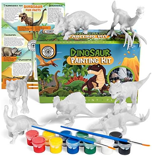 STEM.org Dinosaur Painting Kit for Kids with Dino Trivia-Dinosaur Crafts for Kids Ages 3-5 + w/ 2T-Rex Dinosaur Set - Screen Free, Educational Din...