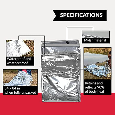 Ever Ready First Aid Mylar Rescue Blanket, Large Silver Thermal Sheet for Emergency and Survival, 54” x 84” – 5 Count...