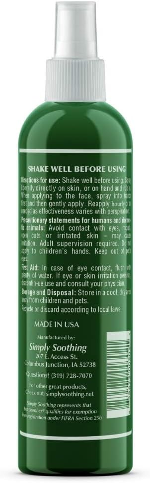 Bug Soother Spray 8 oz - Natural Insect, Gnat and Mosquito Repellent & Deterrent - Safe Bug Spray for Adults, Kids, Pets, & Environment - Made in ...