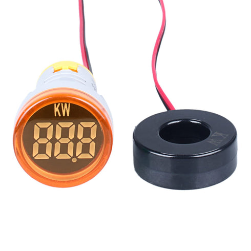 Power Tester, 22MM AC 220V/26KW 380V/45KW LED Digital Display Mini KW Meter Monitor, Round LED Signal Light Indicator Yellow Power Tester Detector...