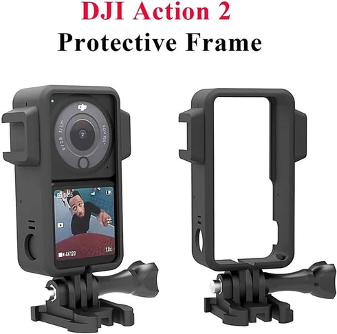 Action 2 Protective Frame with Hot Shoe Base Anti-Drop Dust Protection case Cover Mount+ Action 2 Screen Protector Kits for DJI osmo Action 2 Came...