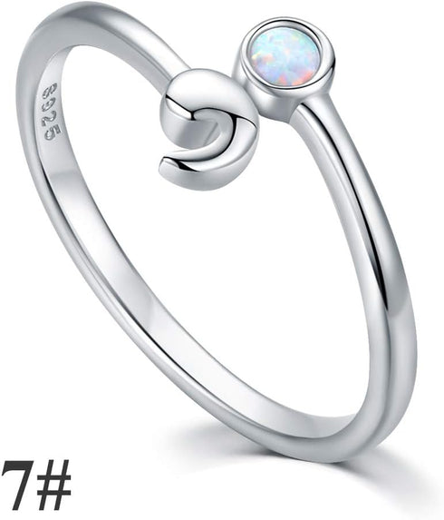 JUSTKIDSTOY Semicolon Ring 925 Sterling Silver Adjustable Open Opal/Moonstone Ring Suicide Awareness Inspirational Gifts for Women...