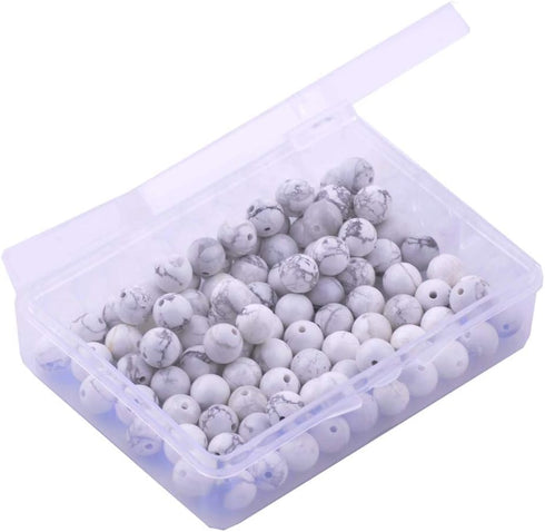Natural Stone Beads 100pcs 10mm White Howlite Round Genuine Real Stone Beading Loose Gemstone Hole Size 1mm DIY Charm Smooth Beads for Bracelet Ne...