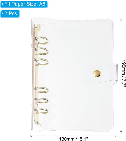 PATIKIL A6 Clear Binder Cover, 2Pcs Soft PVC Loose Leaf Binder Protector Refillable Notebook Shell with Snap Button Closure 6 Ring for DIY Meeting...