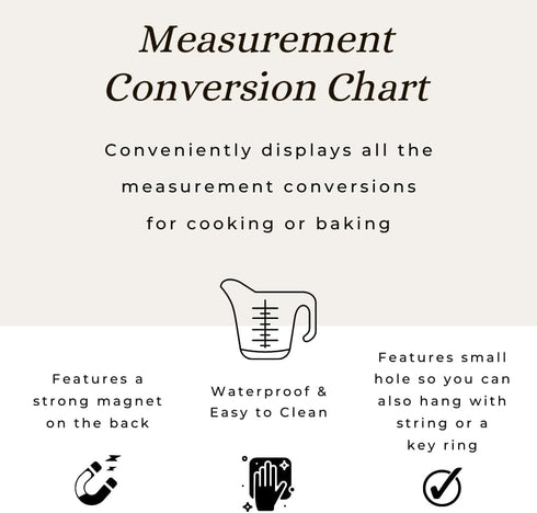 Kitchen Baking Measurement Conversion Chart Magnet | Must Have for Any Chef | Cups Teaspoons Tablespoon Ounces and Milliliters | Magnetic Cooking ...