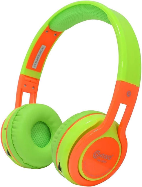Contixo KB-2600 Kid Safe 85DB, Wireless Bluetooth LED Headphone with Volume Limiter, Microphone, and FM Radio (Green/Orange)...