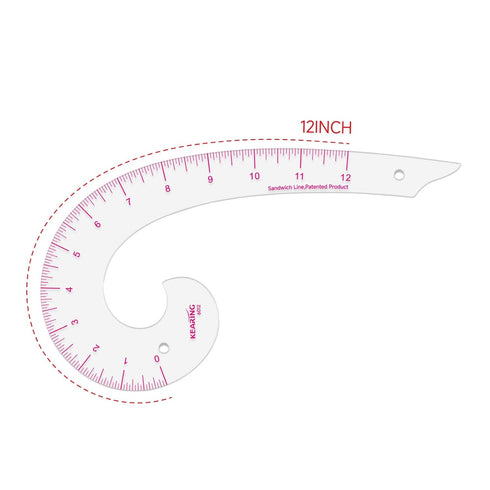 12inch Vary Form Curve Ruler, Sandwich Line Scale, Plastic Comma Shape French Curve Ruler, Clear Muti Function Sewing Ruler for Pattern Making...