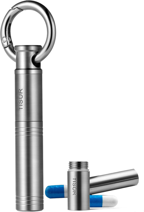TISUR Small Keychain Pill Holder ?Titanium Metal Travel Pill Case Portable Pill Organizer Container for Purse Waterproof EDC Medicine Bottle C34.....