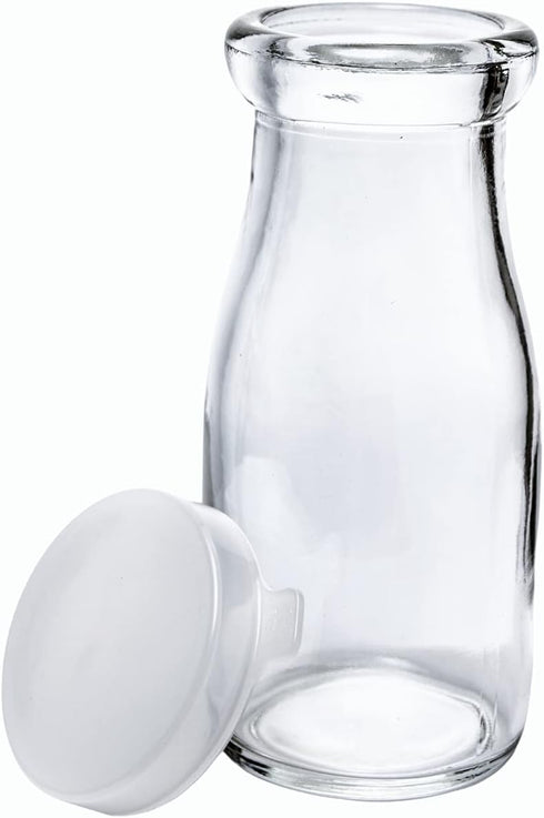 Old Fashioned Heavy Clear Glass Half Pint Milk Bottle, Decanter Cream Server with Lid (4 pack)...